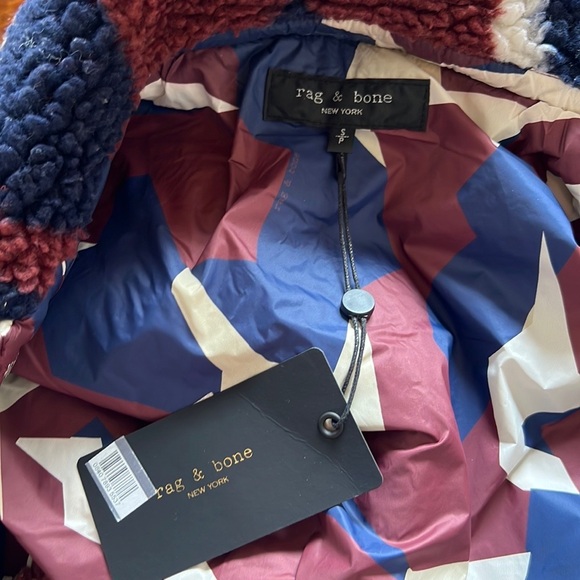 NWT rag & bone Elliot High Pile Sherpa Shirt Jacket in Burgundy Print - Picture 6 of 15